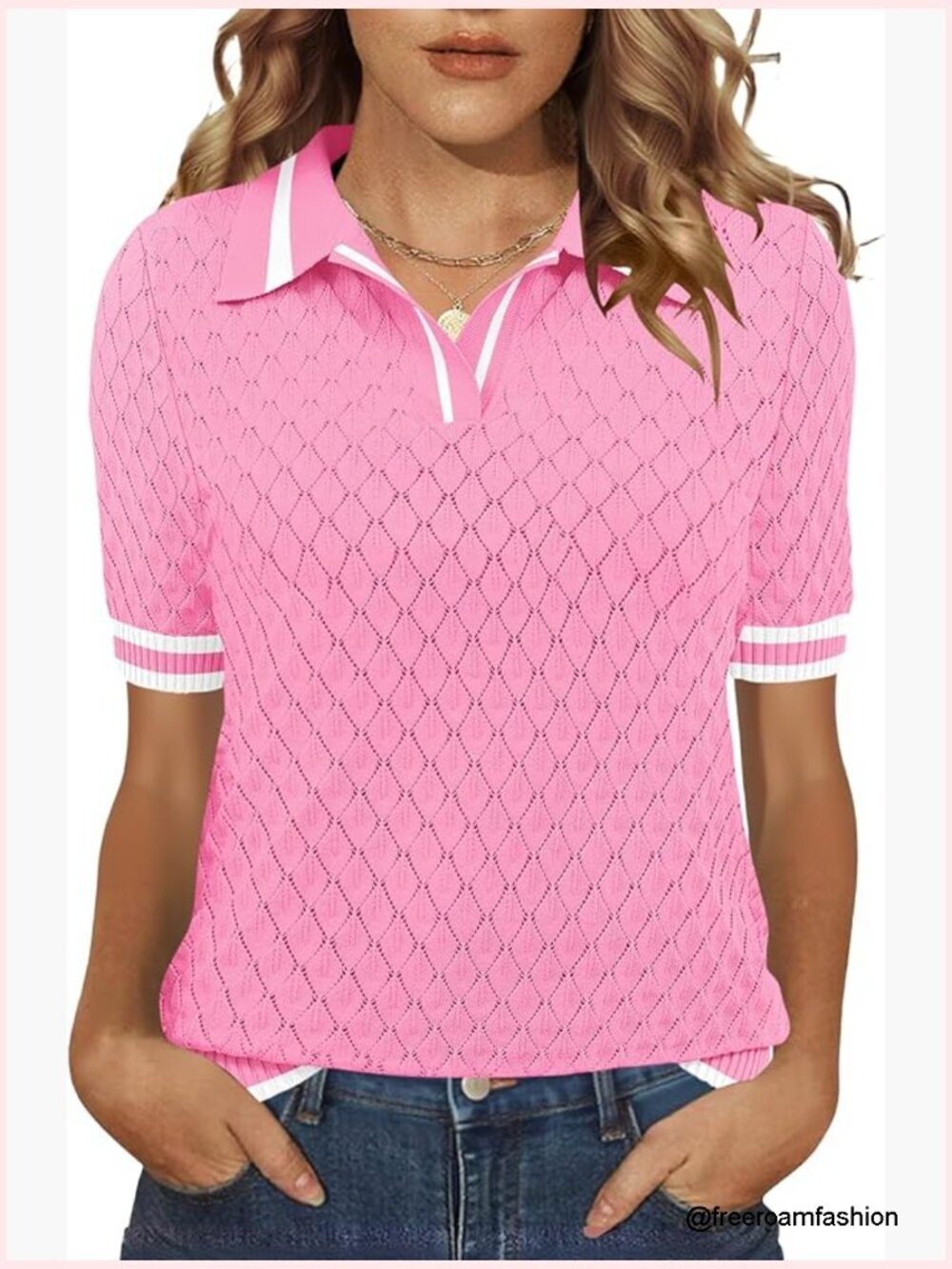 Short Sleeve Knit Polo Shirt Lightweight Sweater Top